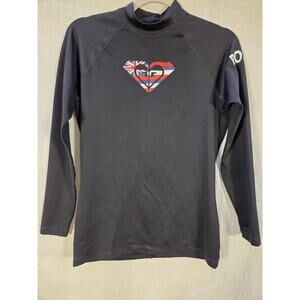 Roxy Rash Guard Womens Black Long Sleeve Surf Swim Top Hawaii Graphic Size S